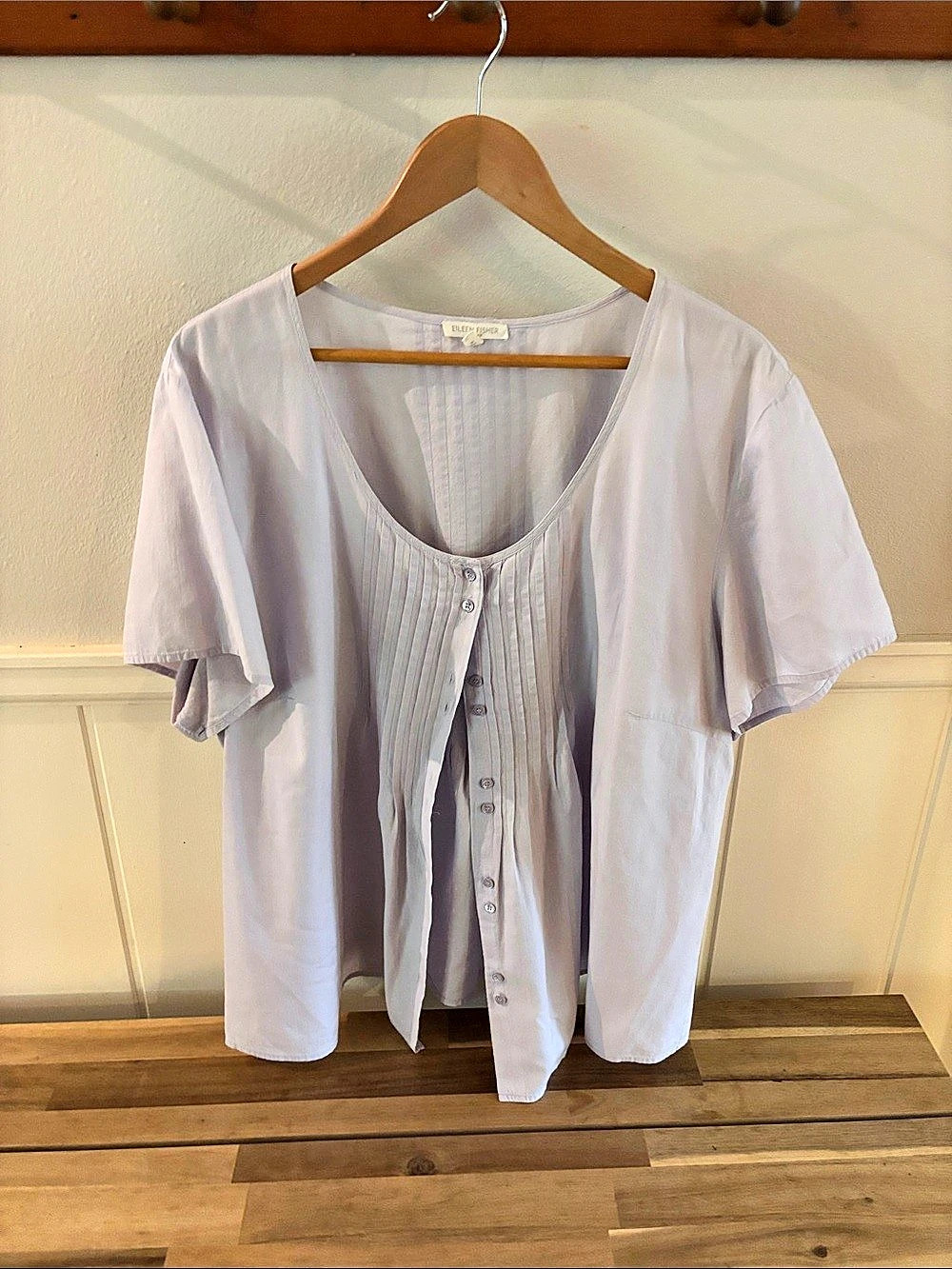 Eileen Fisher Pleated Button Front Blouse in Lavender